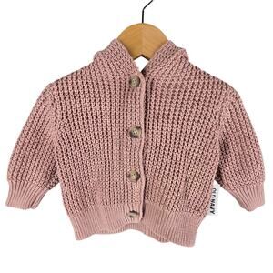 OLD NAVY BABY GIRL’S MAUVE KNIT HOODED CARDIGAN SWEATER SIZE 3–6 MONTHS